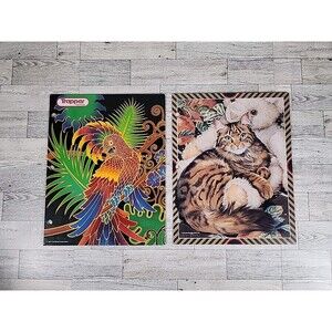 2 Vintage Portfolios Trapper 3 Ring Binder Folders 90s Mead Cat & Parrot